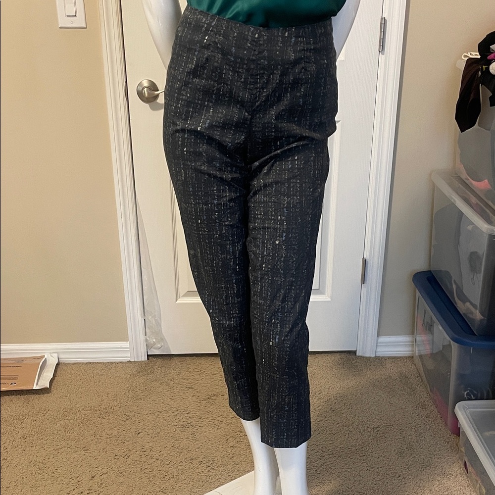 Piazza Sempione Audrey Italian Jacquard Cropped Slim Leg Pants Black Grey 8 IT42